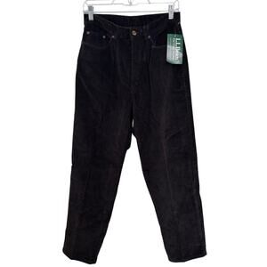 NWT L.L. Bean Relaxed Fit Black Corduroy high rise pants 8 petite 30" waist